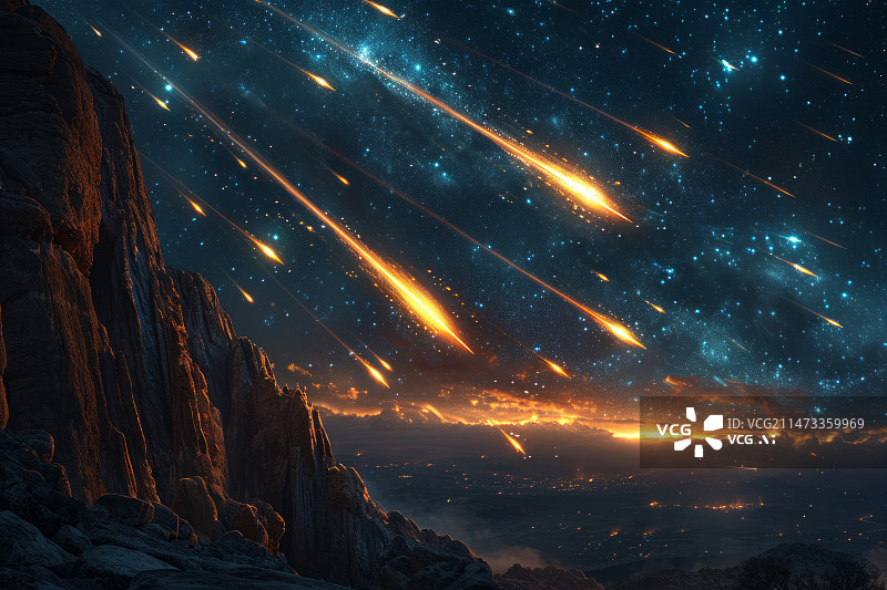 【AI数字艺术】照片风格夜空中的流星雨银河背景图片素材