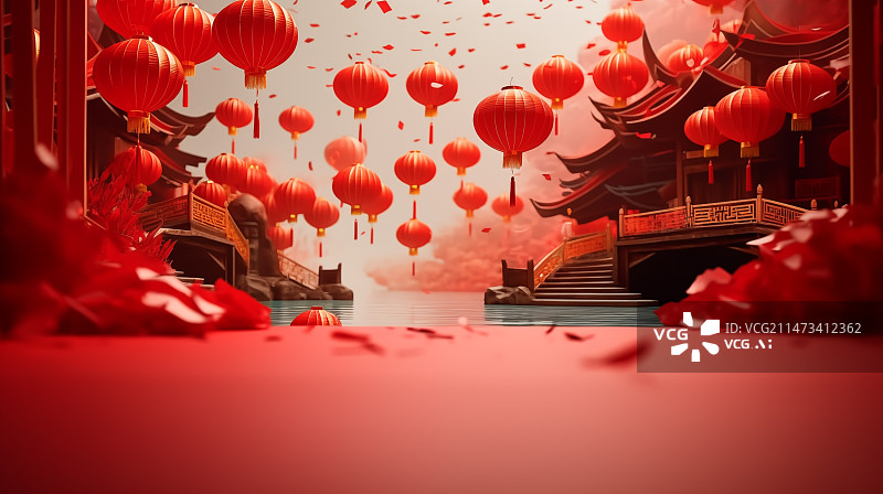 【AI数字艺术】中国灯笼，红灯笼，元宵节灯笼，春节灯笼，传统文化图片素材