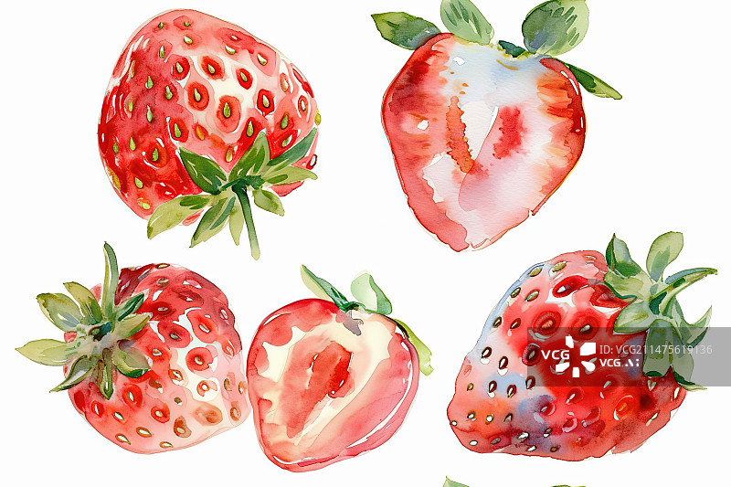 【AI数字艺术】白色背景下草莓的高角度视图图片素材