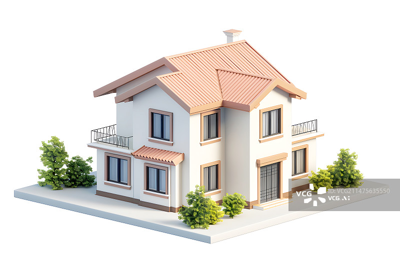 【AI数字艺术】双层别墅房子的3D渲染，房地产概念插图图片素材