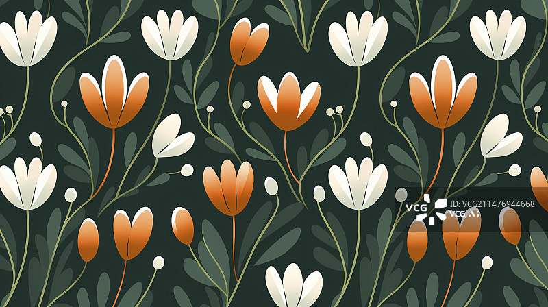 【AI数字艺术】数码绿橘色花朵抽象插画图形海报网页PPT背景图片素材