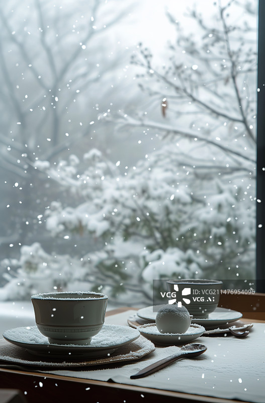 【AI数字艺术】冬季的咖啡和桌上的茶杯图片素材