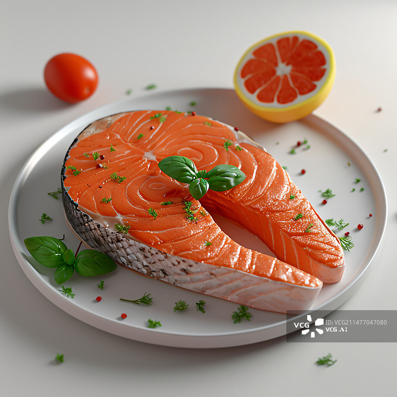 【AI数字艺术】美味的生三文鱼片，美食3D渲染概念插图图片素材