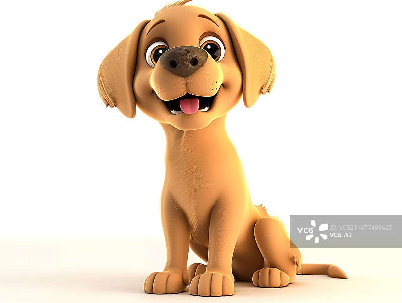 【AI数字艺术】3D渲染可爱的卡通金毛犬插图图片素材