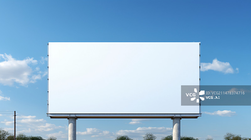 【AI数字艺术】白天城市背景上的空白白色水平广告牌，正视图，模型，广告概念图片素材