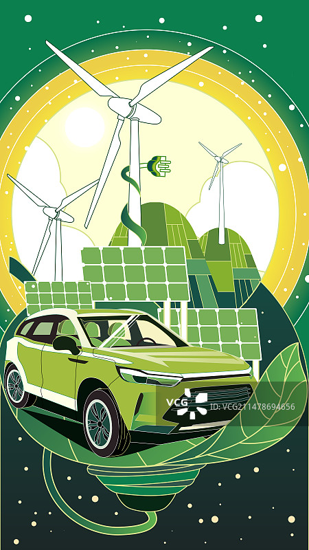 国潮风绿色科技新能源环保插画图片素材