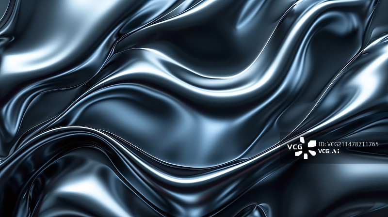 【AI数字艺术】数码银色反光金属曲线抽象图形海报网页PPT背景图片素材