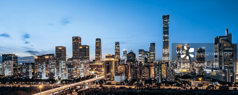 中国北京国贸立交桥和CBD建筑群高视角夜景风光图片素材