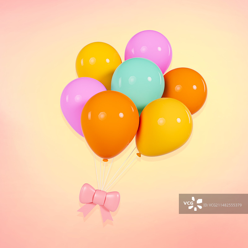 3D渲染的起飞的彩色气球元素插画图片素材
