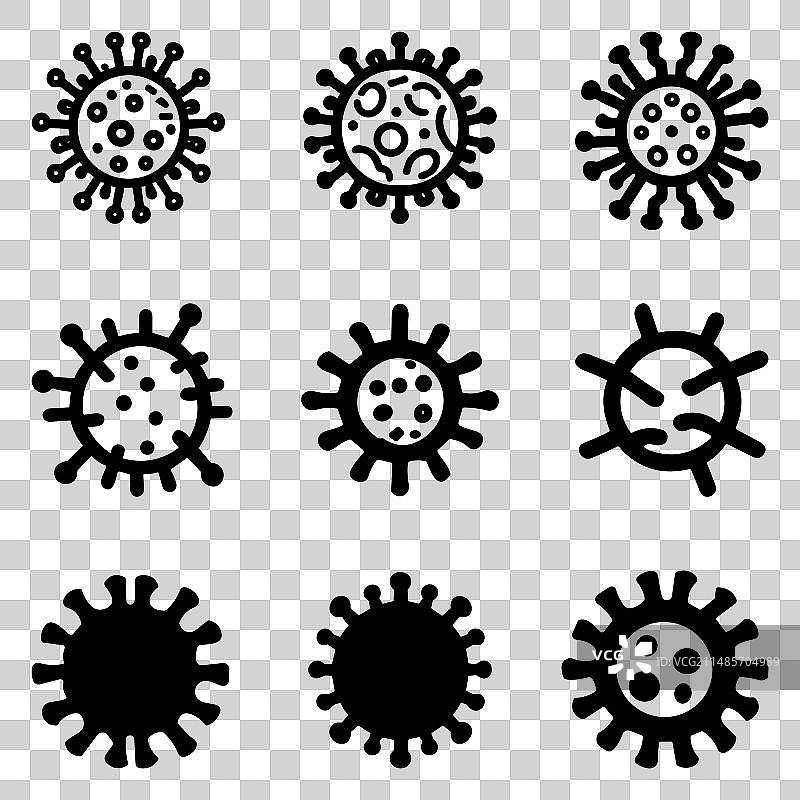 病毒图标设置病毒粒子的黑色符号图片素材