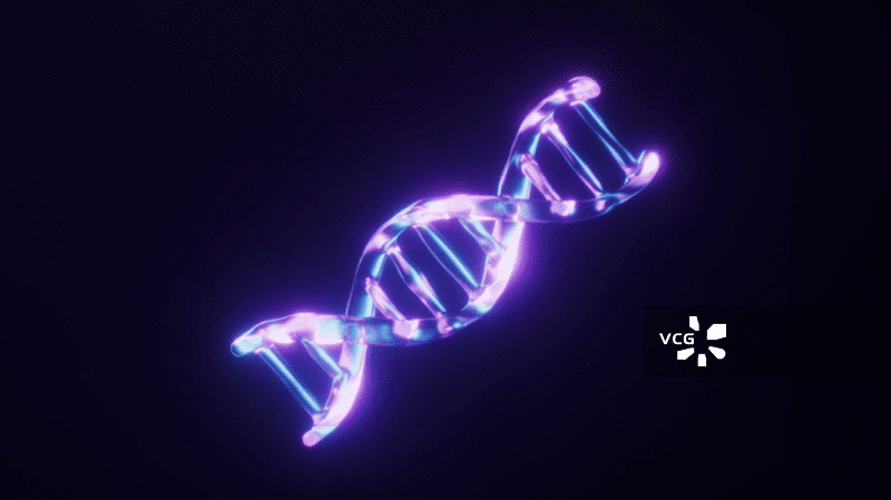 生物DNA与霓虹灯光效果循环动画3D渲染图片素材