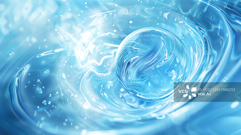 【AI数字艺术】蓝色水球在旋涡中图片素材