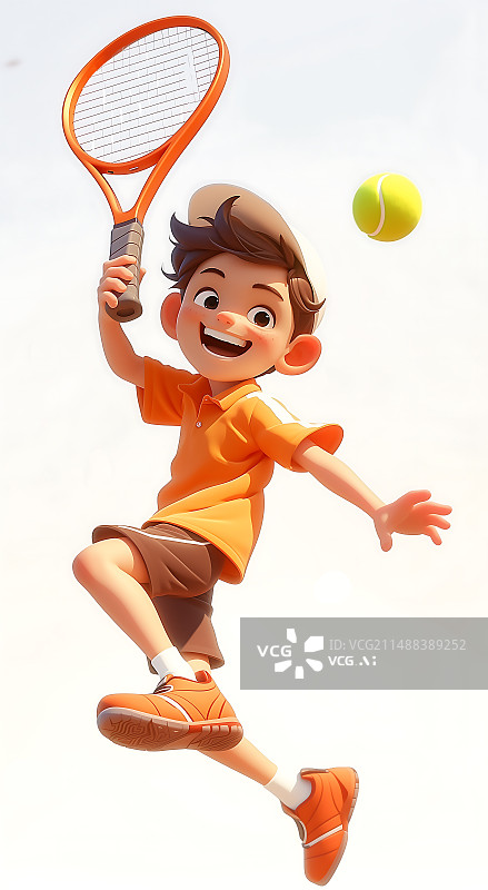 【AI数字艺术】打网球的时尚年轻男孩3D插画图片素材