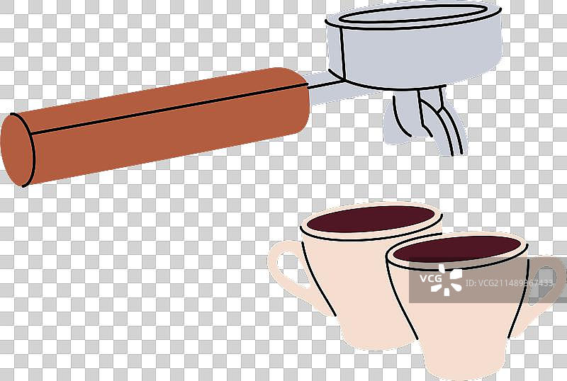 带咖啡杯的手画咖啡过滤嘴图片素材