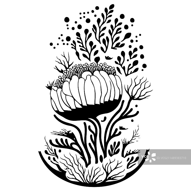 花卉海洋珊瑚泡尖海葵素描画图片素材