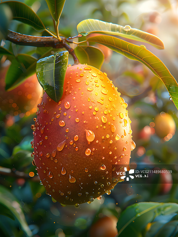 【AI数字艺术】芒果特写 水果上的雨滴图片素材