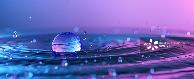 【AI数字艺术】飞溅的水滴水面波纹涟漪扩张图片素材