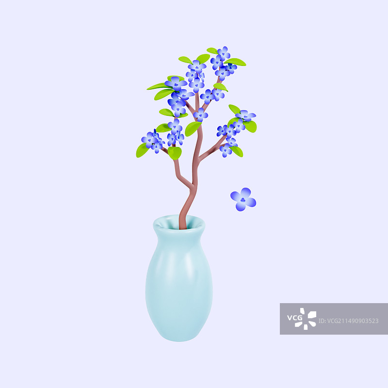 3D渲染的插在花瓶里的花元素插画图片素材