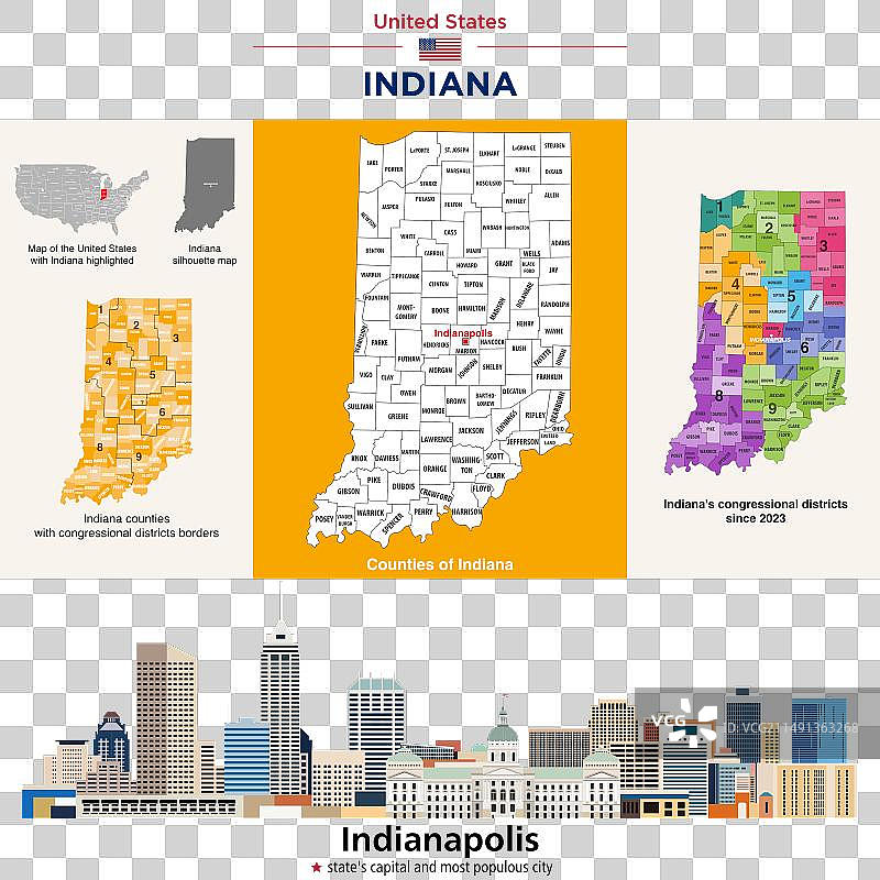 印第安纳县地图和国会选区图片素材