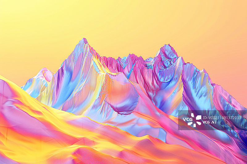 【AI数字艺术】夏至3D质感颜色鲜艳的山峰图片素材