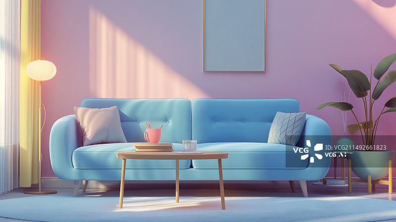 【AI数字艺术】极简的温暖的卧室，客厅，室内空间图片素材