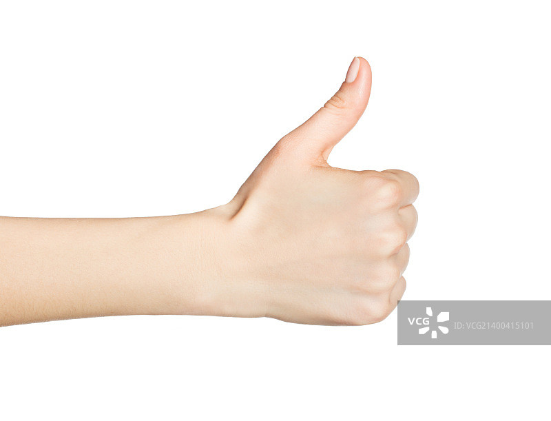 拇指向上的女人的手孤立在白色背景上图片素材
