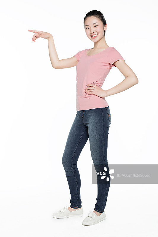 少女站立展示手势姿势图片素材