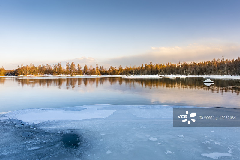 冬季野鸭湖黄昏图片素材
