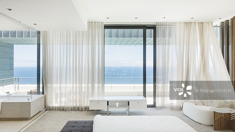 俯瞰大海的现代卧室图片素材