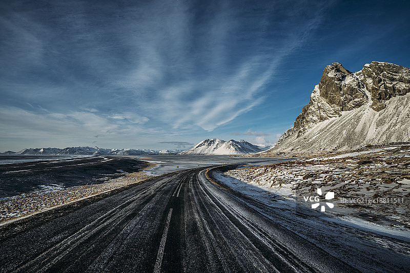 冰岛偏远的结冰道路图片素材