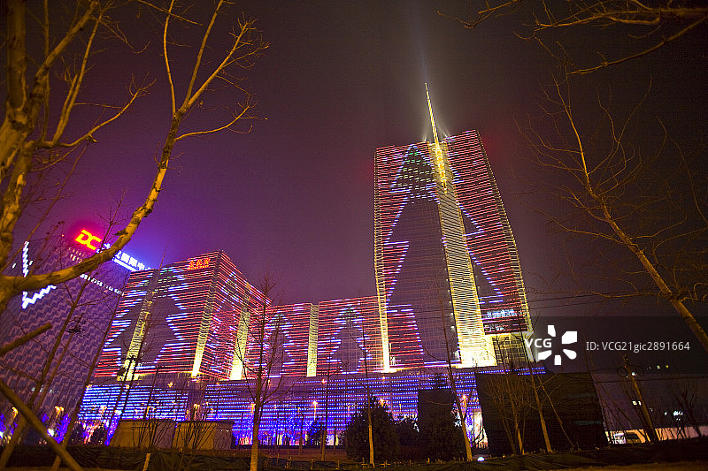 中国,北京,春节CBD街头夜景图片素材