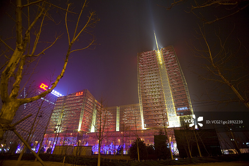 中国,北京,春节CBD街头夜景图片素材