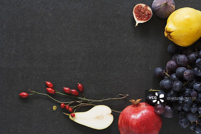 静物与秋天的果实和玫瑰果枝图片素材