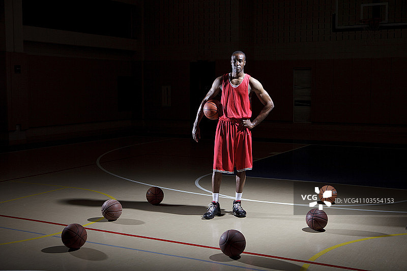 篮球运动员被篮球包围着图片素材