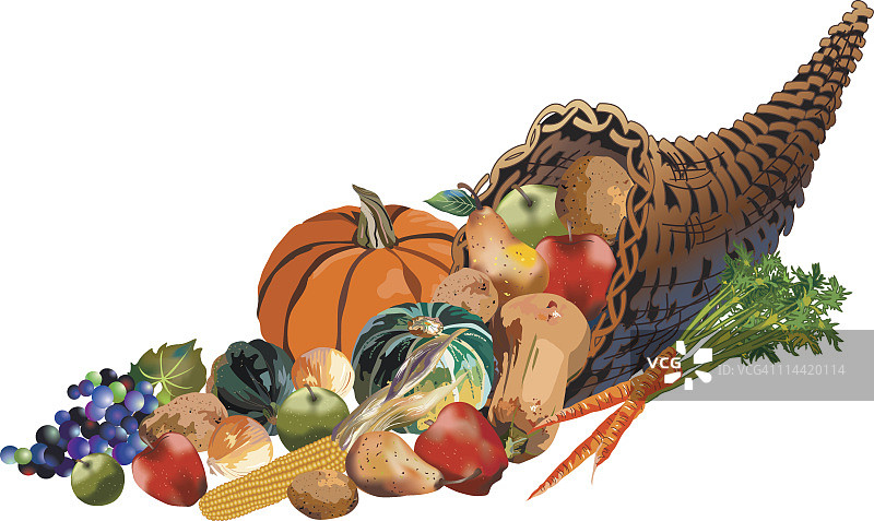 秋天收获柳条丰富的水果和蔬菜图片素材