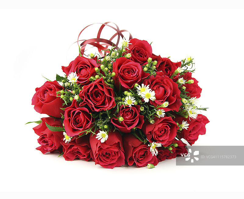 红色和白色的情人节礼物或婚礼花束图片素材