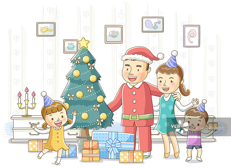 家庭庆祝圣诞节的插图图片素材