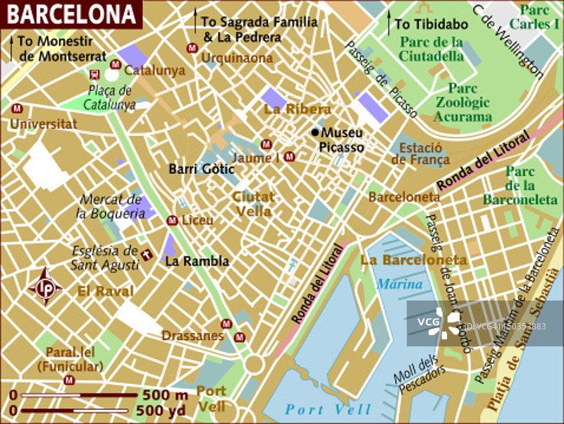 巴塞罗那的地图。图片素材