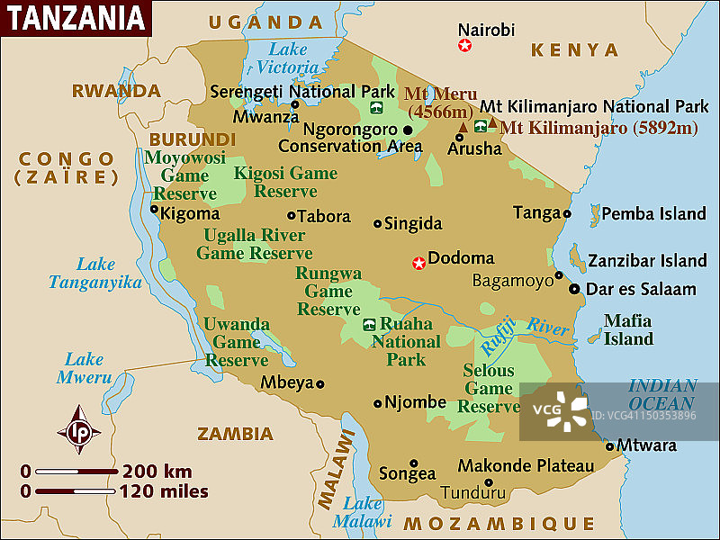 坦桑尼亚的地图。图片素材