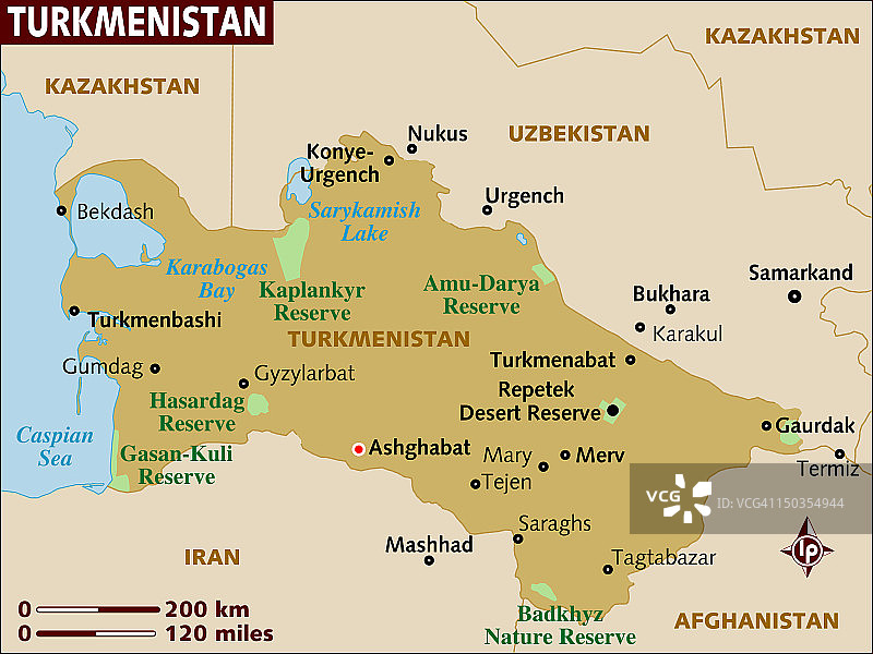 土库曼斯坦的地图。图片素材