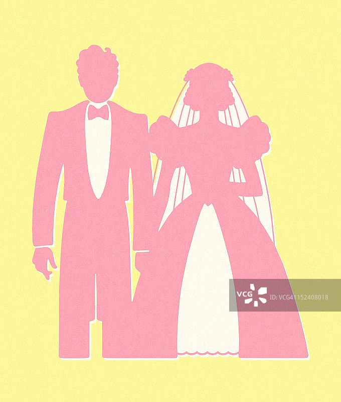 新郎和新娘的粉色剪影图片素材