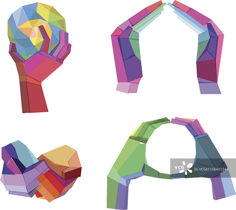 四个彩色几何手设计图片素材