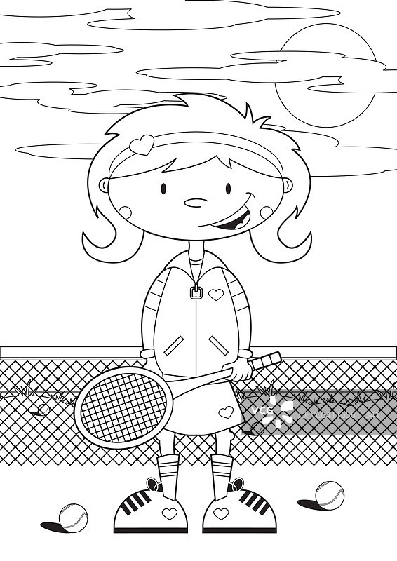 网球女孩在场上的颜色图片素材