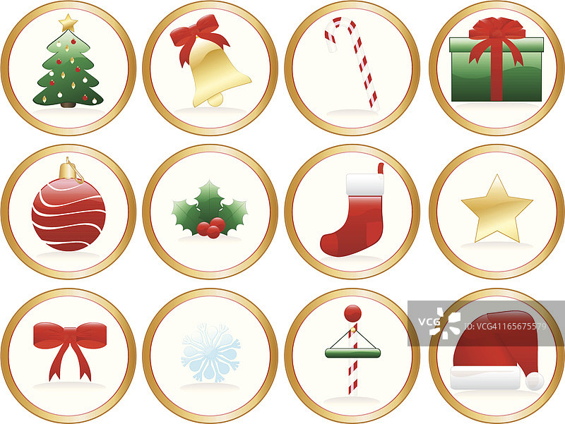 风格化的圣诞节图标，装饰品-十二套图片素材