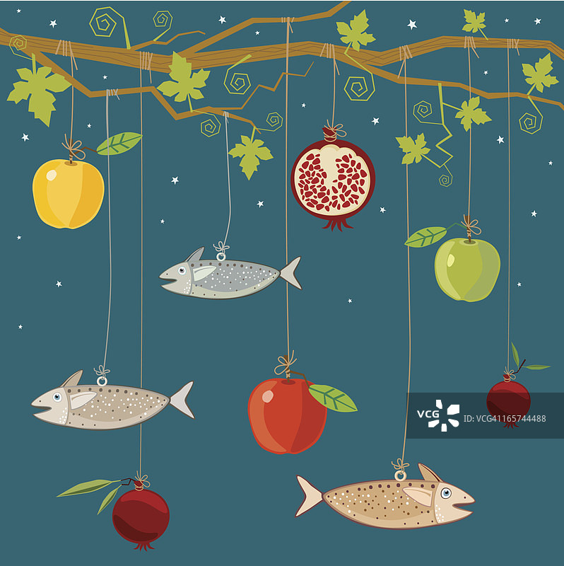 藤挂水果和鱼，罗什哈沙拿插图图片素材