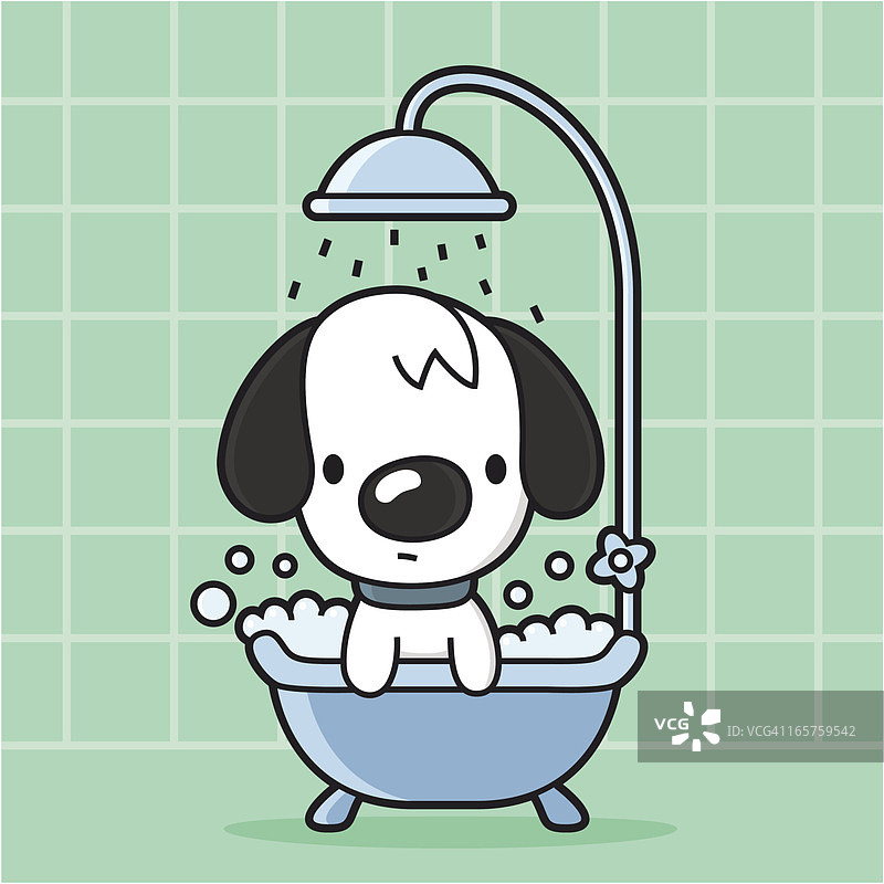 卡通狗在浴缸/淋浴洗澡图片素材