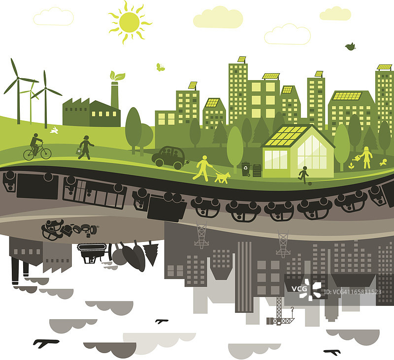 绿色与污染城市图片素材