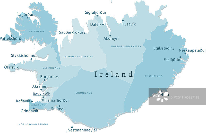 冰岛矢量地图区域隔离图片素材