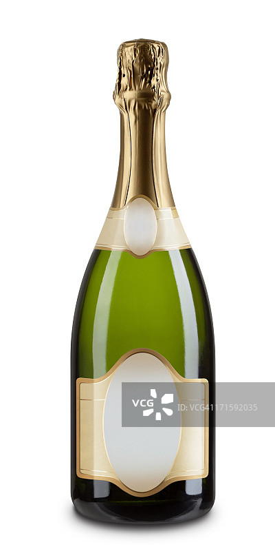 一个香槟瓶与空白标签隔离在白色图片素材