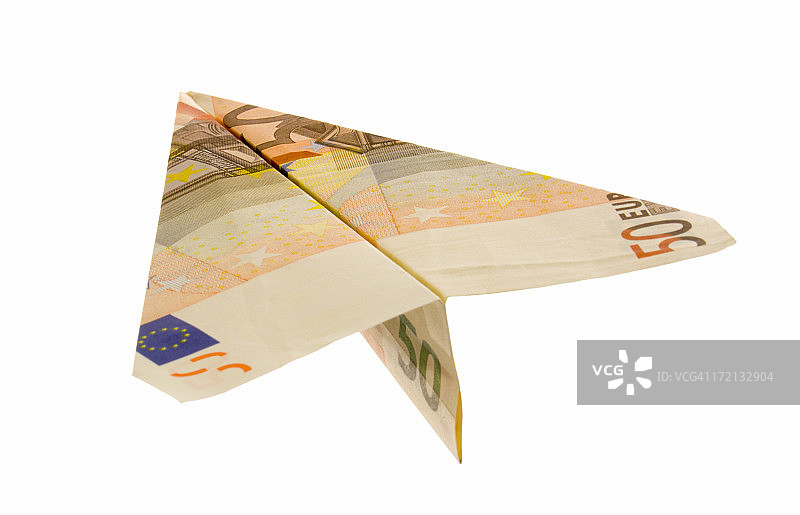 欧洲纸币纸币上的白色背景的纸飞机图片素材